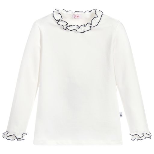 Il Gufo-Girls Ivory Cotton Ruffle Top | Childrensalon Outlet