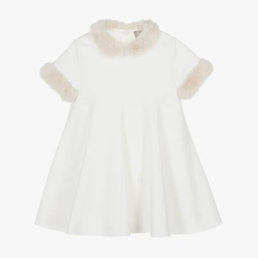 Il Gufo-Girls Ivory Faux Fur Trimmed Dress | Childrensalon Outlet