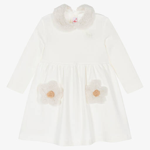 Il Gufo-Girls Ivory Floral Cotton Dress | Childrensalon Outlet