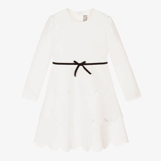 Il Gufo-Girls Ivory Scalloped Dress | Childrensalon Outlet