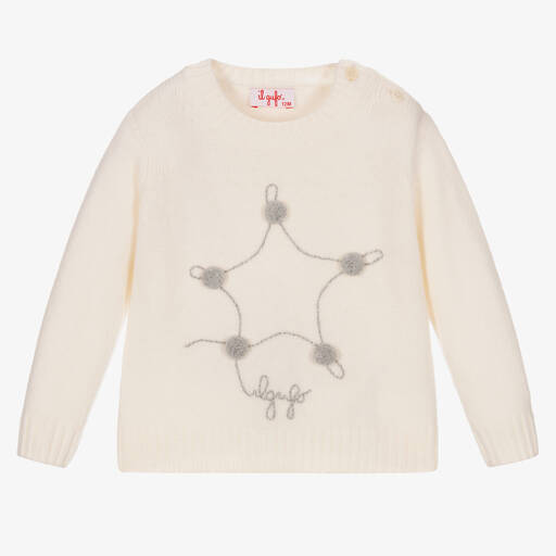 Il Gufo-Elfenbeinfarbener Wollpullover mit Stern (M) | Childrensalon Outlet