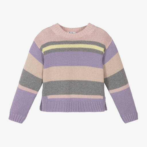 Il Gufo-Girls Lavender Stripe Cotton Sweater | Childrensalon Outlet