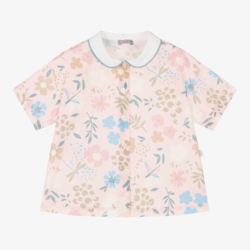 Il Gufo-Girls Light Pink Cotton Floral Shirt | Childrensalon Outlet