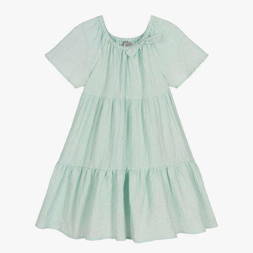 Il Gufo-Girls Mint Green Cotton Seersucker Dress | Childrensalon Outlet