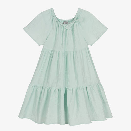 Il Gufo-Мятно-зеленое хлопковое платье в тонкую полоску | Childrensalon Outlet