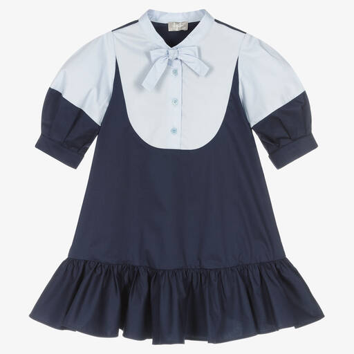 Il Gufo-Navyblaues Baumwollkleid | Childrensalon Outlet