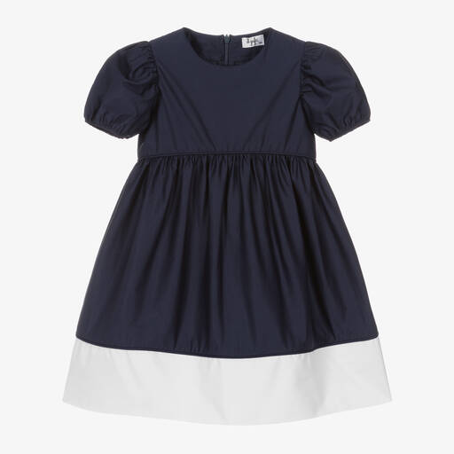 Il Gufo-Girls Navy Blue Cotton Dress | Childrensalon Outlet