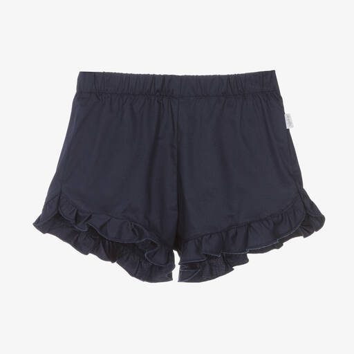 Il Gufo-Girls Navy Blue Cotton Frill Shorts | Childrensalon Outlet