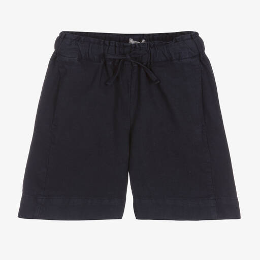 Il Gufo-Girls Navy Blue Cotton & Linen Shorts | Childrensalon Outlet