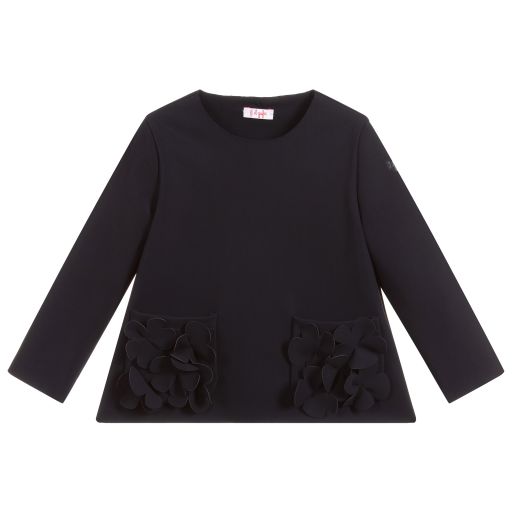 Il Gufo-Girls Navy Blue Flower Top | Childrensalon Outlet