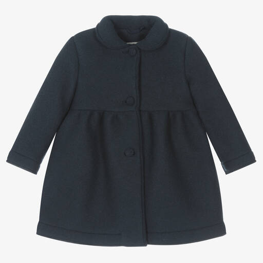 Il Gufo-Girls Navy Blue Pleated Coat | Childrensalon Outlet
