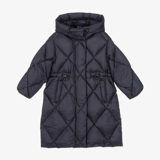 Il Gufo-Girls Navy Blue Quilted Down Coat | Childrensalon Outlet
