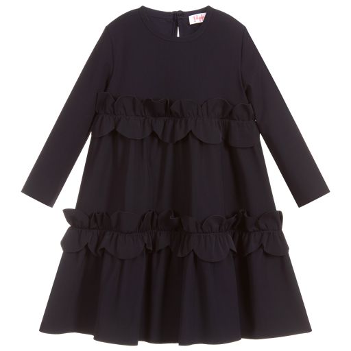Il Gufo-Girls Navy Blue Ruffle Dress | Childrensalon Outlet