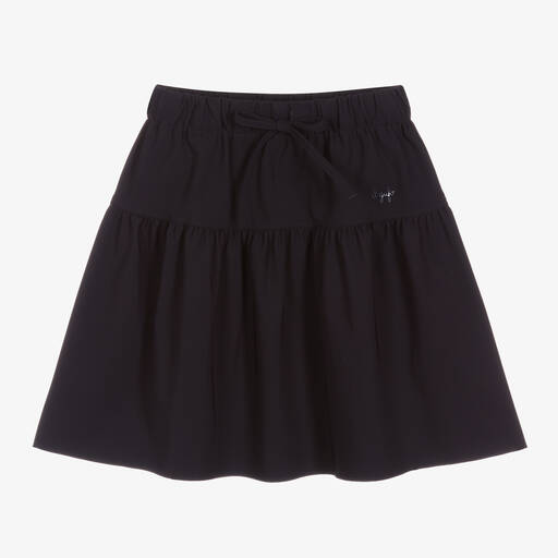 Il Gufo-Girls Navy Blue Tiered Logo Skirt | Childrensalon Outlet