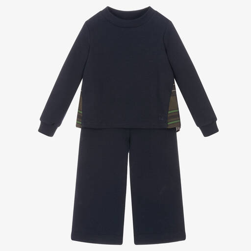 Il Gufo-Girls Navy Blue Trouser Set | Childrensalon Outlet