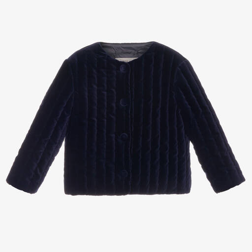 Il Gufo-Girls Navy Blue Velvet Jacket | Childrensalon Outlet