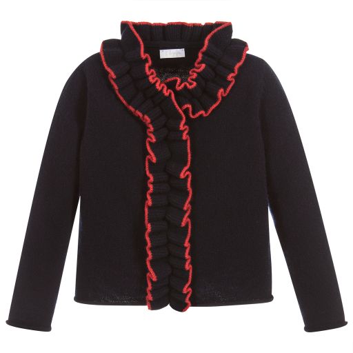 Il Gufo-Girls Navy Blue Wool Cardigan | Childrensalon Outlet