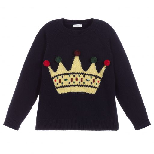 Il Gufo-Girls Navy Blue Wool Sweater | Childrensalon Outlet