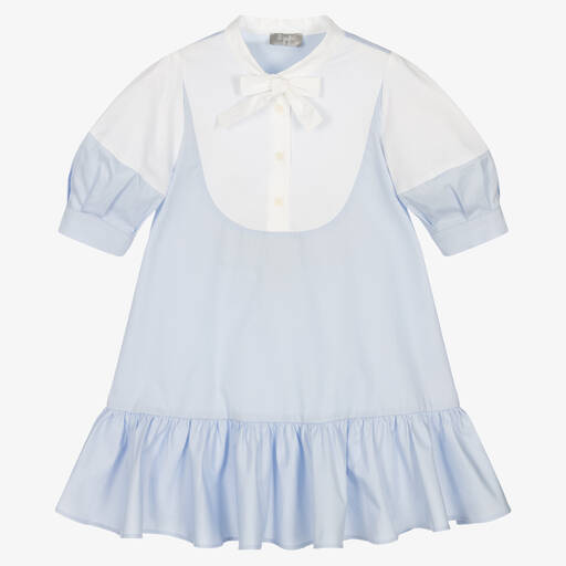 Il Gufo-Girls Pale Blue Cotton Dress | Childrensalon Outlet