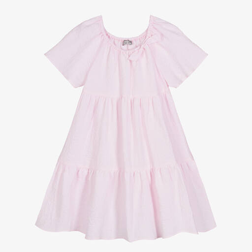 Il Gufo-Розовое хлопковое платье в тонкую полоску | Childrensalon Outlet