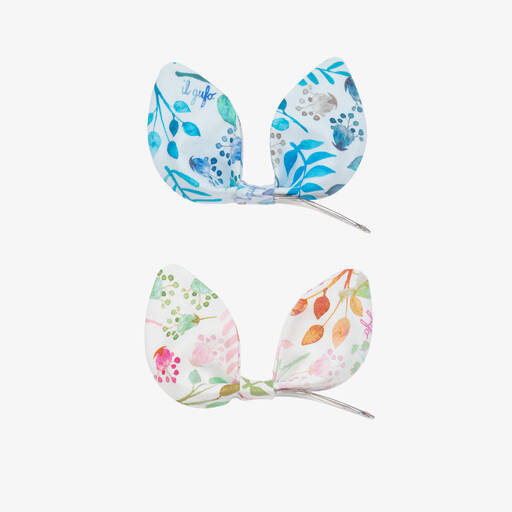 Il Gufo-Girls Pink & Blue Floral Bow Hair Clips (2 Pack) | Childrensalon Outlet