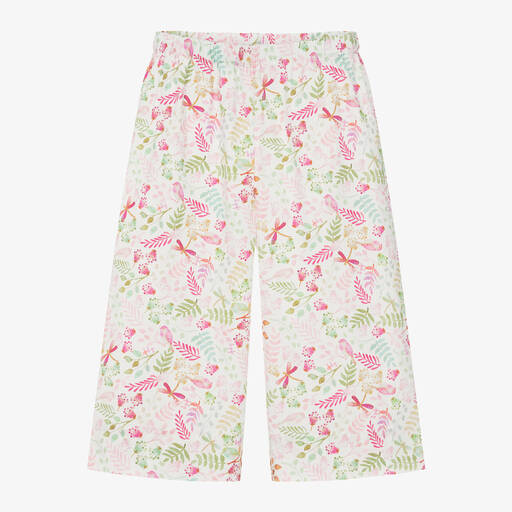 Il Gufo-Широкие розовые брюки из хлопка с цветами для девочек | Childrensalon Outlet