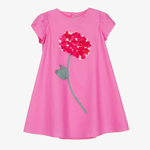 Il Gufo-Girls Pink Cotton Flower Dress | Childrensalon Outlet