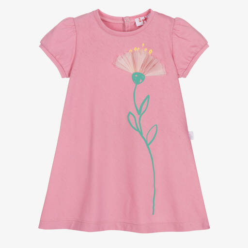Il Gufo-Girls Pink Cotton Flower Dress | Childrensalon Outlet