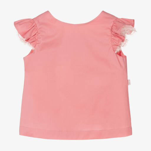 Il Gufo-Girls Pink Cotton Frill Sleeve Blouse | Childrensalon Outlet