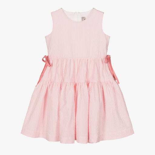 Il Gufo-Girls Pink Cotton Seersucker Dress | Childrensalon Outlet