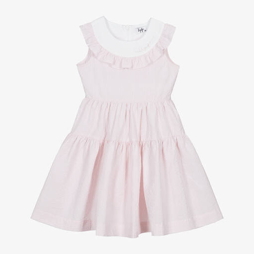 Il Gufo-Girls Pink Cotton Seersucker Dress | Childrensalon Outlet