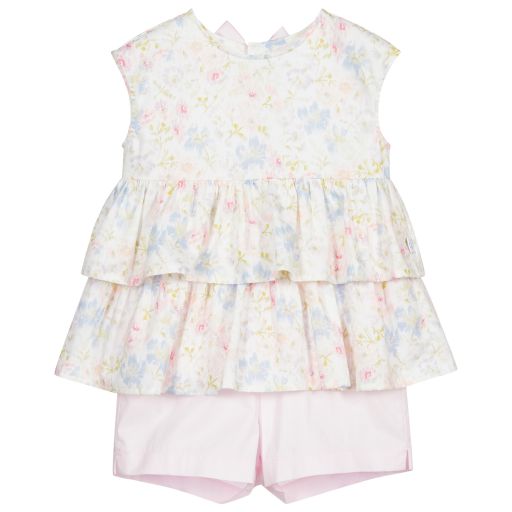 Il Gufo-Girls Pink Cotton Shorts Set | Childrensalon Outlet