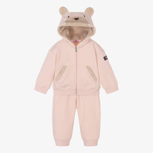 Il Gufo-Girls Pink Cotton Teddy Bear Tracksuit | Childrensalon Outlet