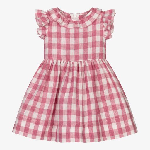 Il Gufo-Girls Pink Gingham Linen Dress | Childrensalon Outlet