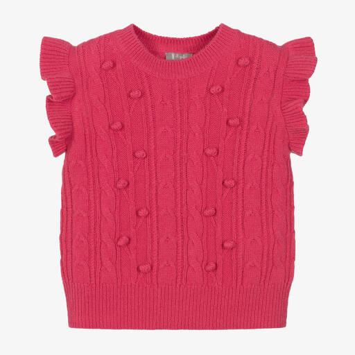 Il Gufo-Girls Pink Knitted Wool Bobble Slip-Over | Childrensalon Outlet