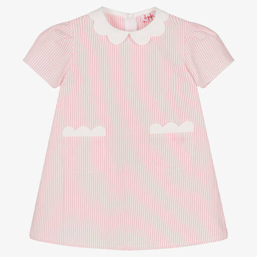 Il Gufo-Girls Pink Stripe Cotton Seersucker Dress | Childrensalon Outlet