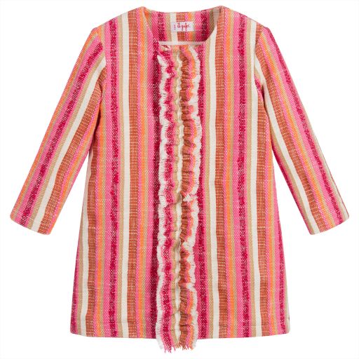 Il Gufo-Girls Pink Striped Ruffle Coat | Childrensalon Outlet
