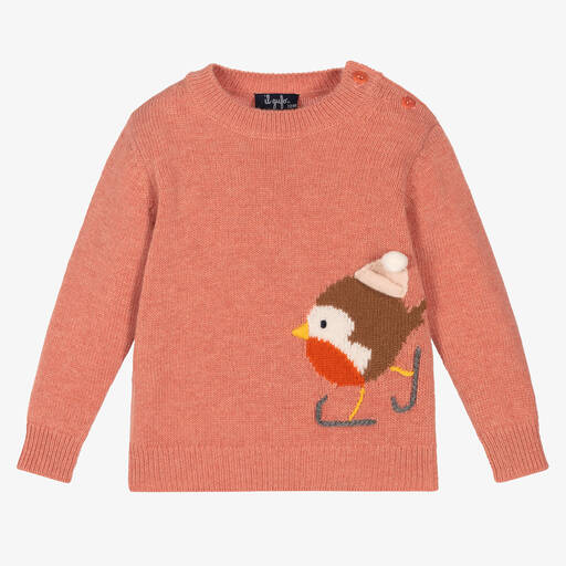 Il Gufo-Girls Pink Wool Robin Sweater | Childrensalon Outlet