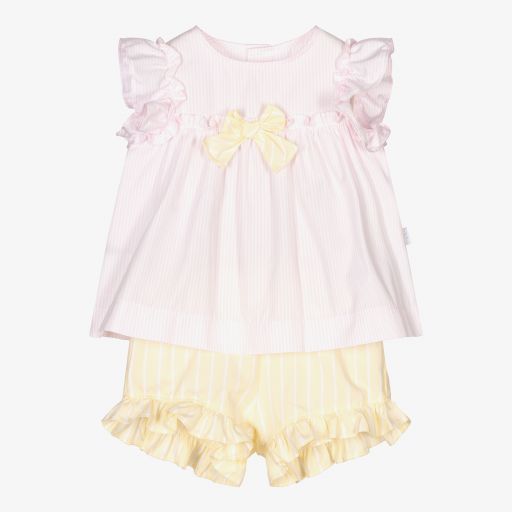 Il Gufo-Girls Pink & Yellow Shorts Set | Childrensalon Outlet