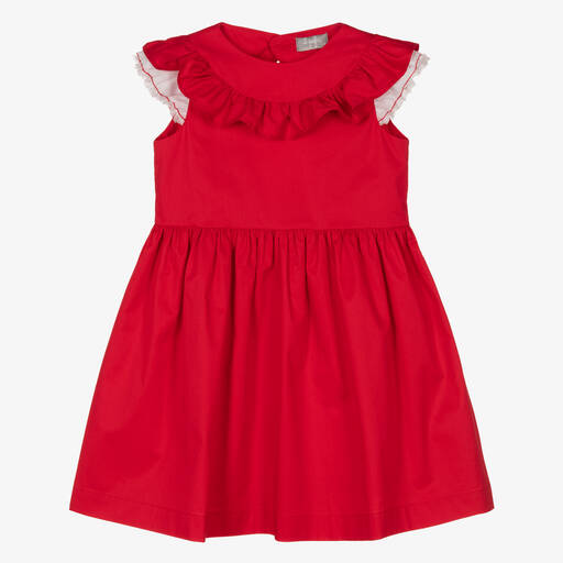 Il Gufo-Girls Red Cotton Ruffle Dress | Childrensalon Outlet