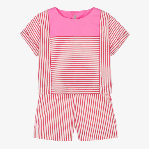 Il Gufo-Girls Red & Pink Cotton Shorts Set | Childrensalon Outlet