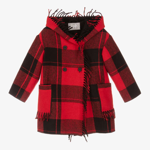 Il Gufo-Красное шерстяное пальто в клетку для девочек | Childrensalon Outlet