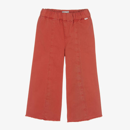 Il Gufo-Girls Red Wide-Leg Cotton Trousers | Childrensalon Outlet