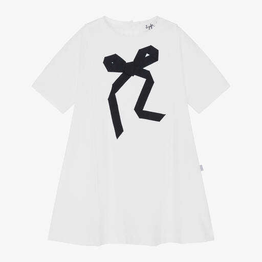 Il Gufo-Girls White & Blue Cotton Bow Dress | Childrensalon Outlet