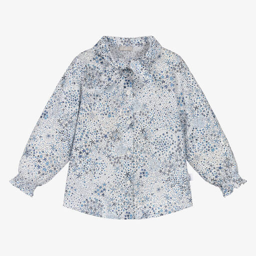 Il Gufo-Бело-голубая блузка из хлопка со звездами | Childrensalon Outlet