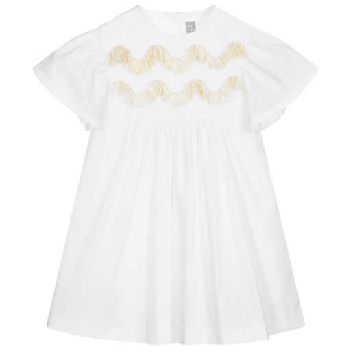 Il Gufo-Girls White Cotton Dress | Childrensalon Outlet