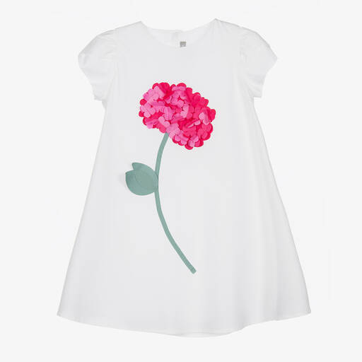 Il Gufo-Girls White Cotton Flower Dress | Childrensalon Outlet