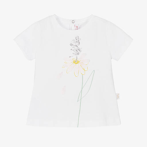 Il Gufo-Girls White Cotton Flower T-Shirt | Childrensalon Outlet