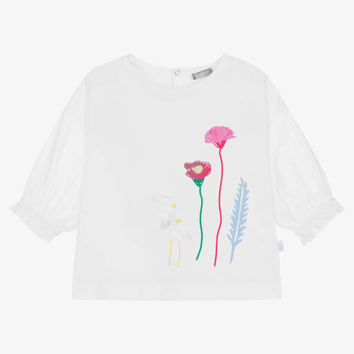 Il Gufo-Girls White Cotton Flower Top | Childrensalon Outlet