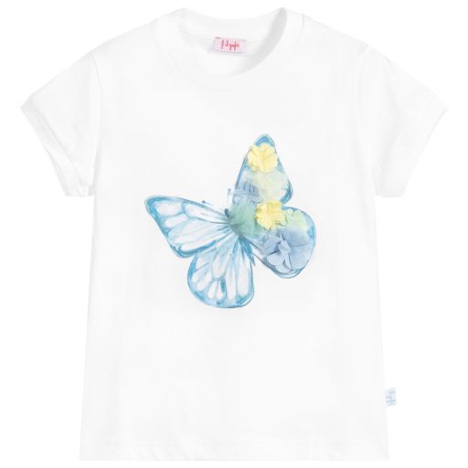 Il Gufo-Girls White Cotton T-Shirt | Childrensalon Outlet